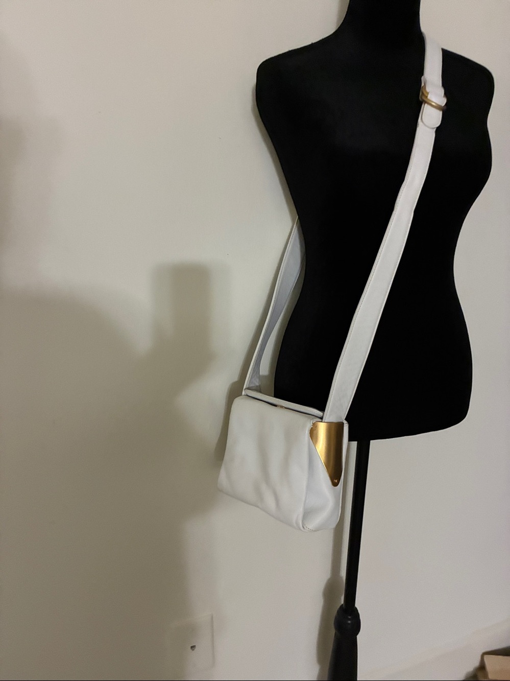 Sharif White Structured Shoulder Bag with Gold Accent.